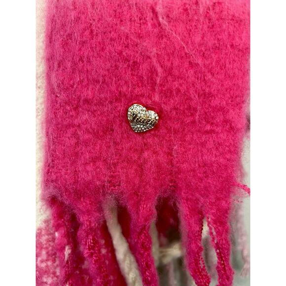 Juicy Couture Pink Checkered Fringe Scarf Wrap Shawl One Size - Picture 4 of 4